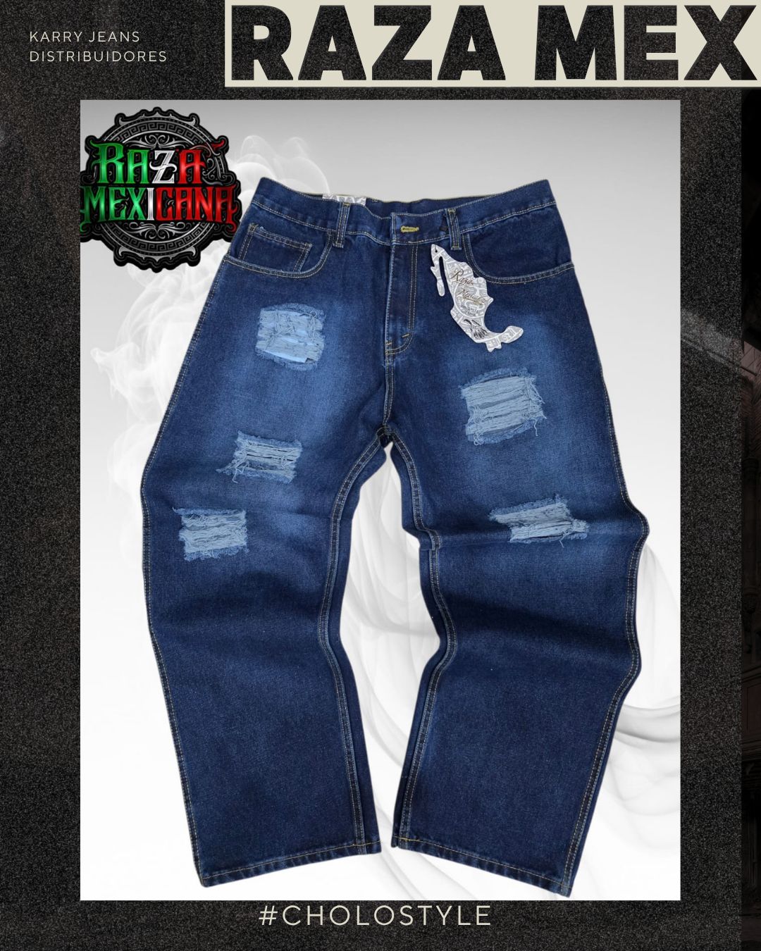 Pantalon azul oscuro con destruccion 