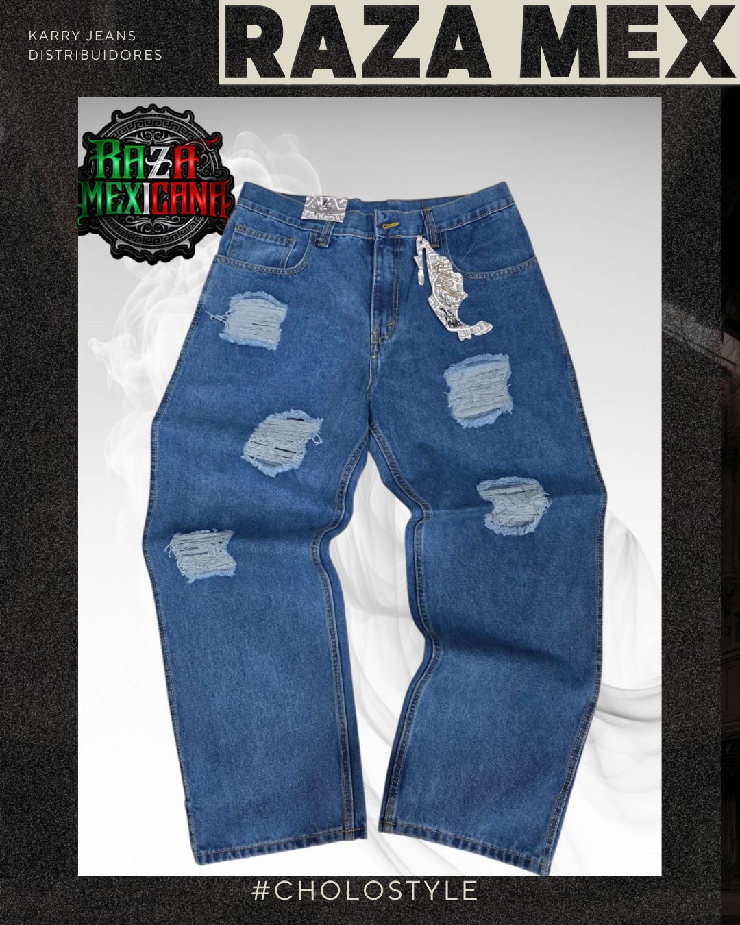 Pantalón azul lavado con destruccion 